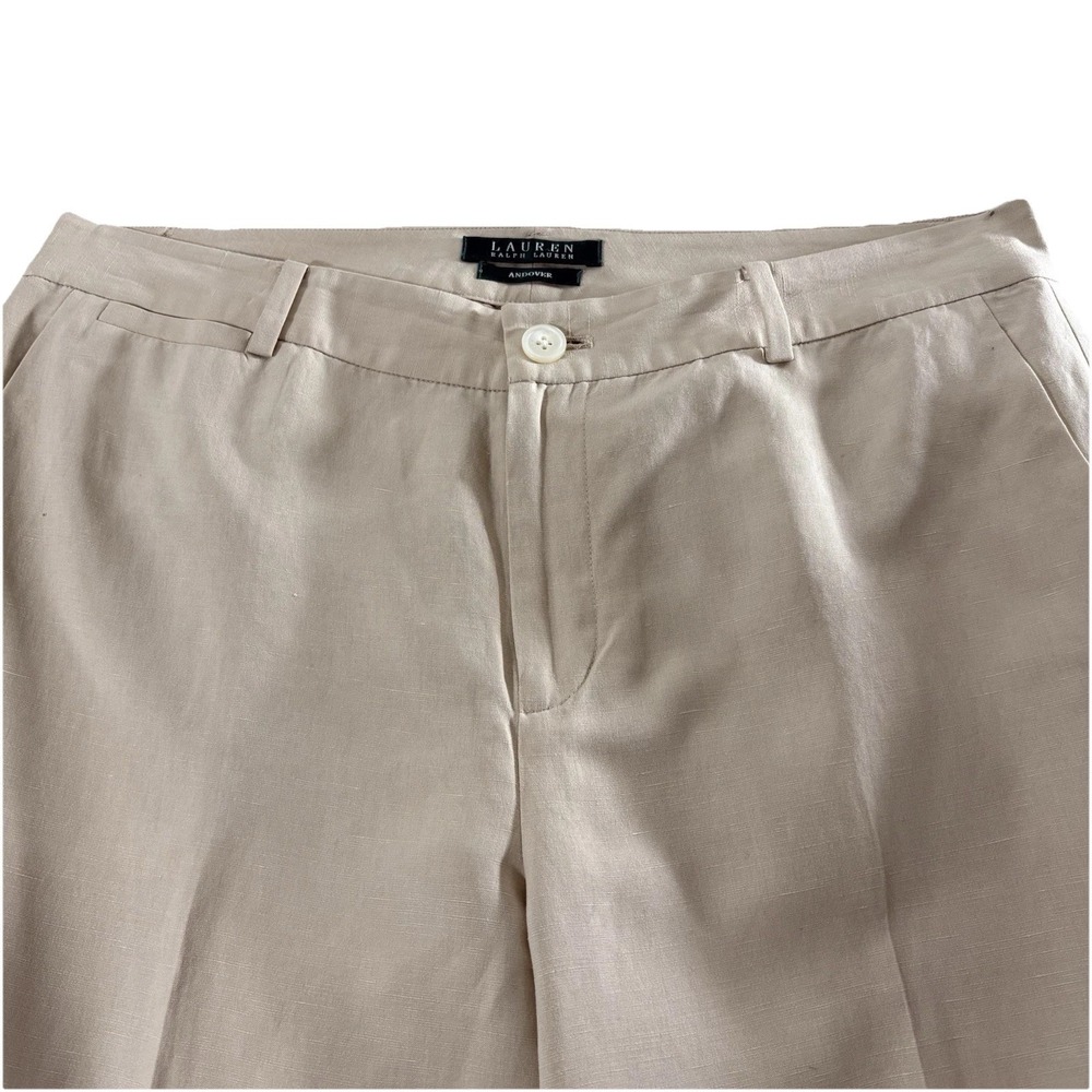 Lauren Ralph Lauren Andover Sz 10 Silk Linen Blend Lined Wide Leg Pants Beige - Picture 4 of 14